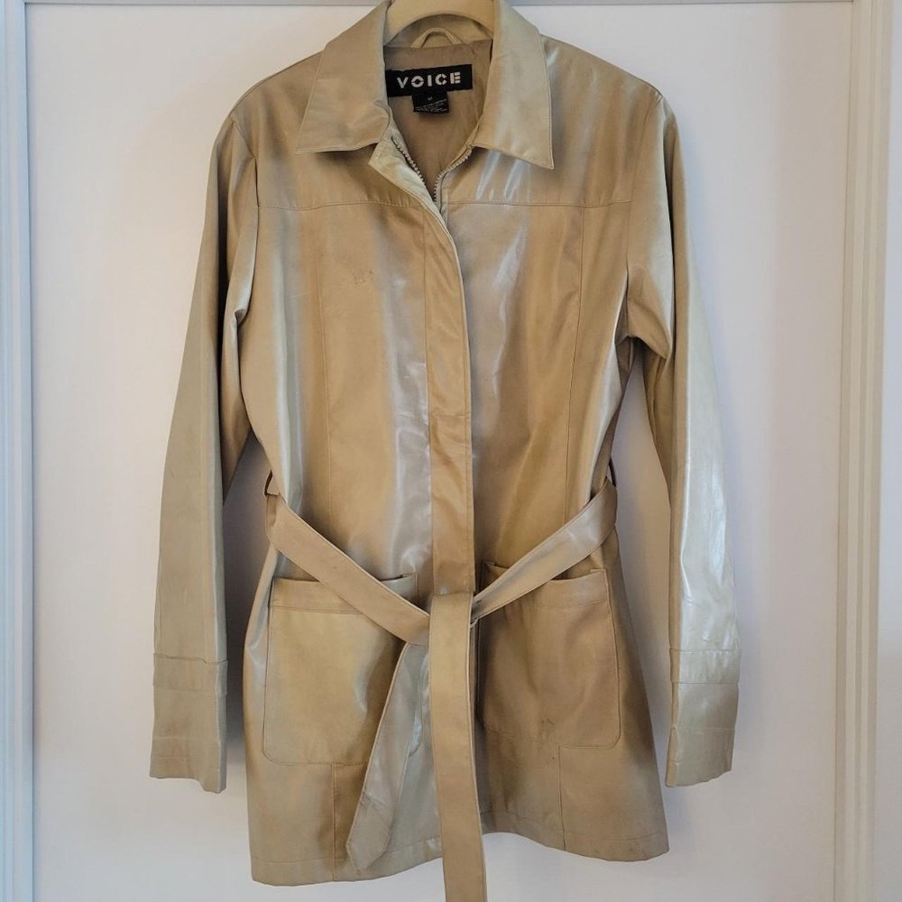Tan Faux Leather Jacket with Belt